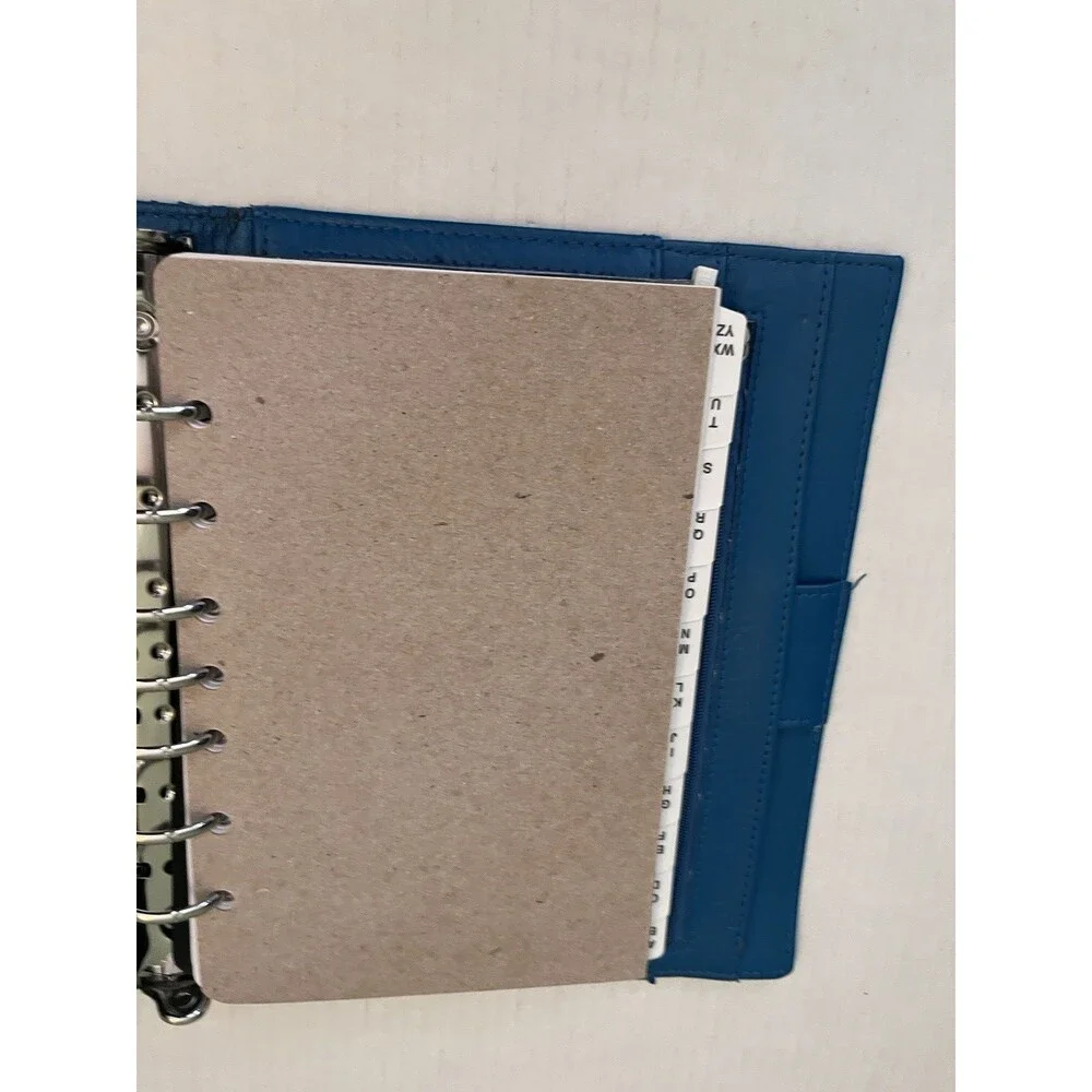 Blue Teal Leather Day Timer 7 Ring Binder Organizer 9.25” X 7.25 Daytimer